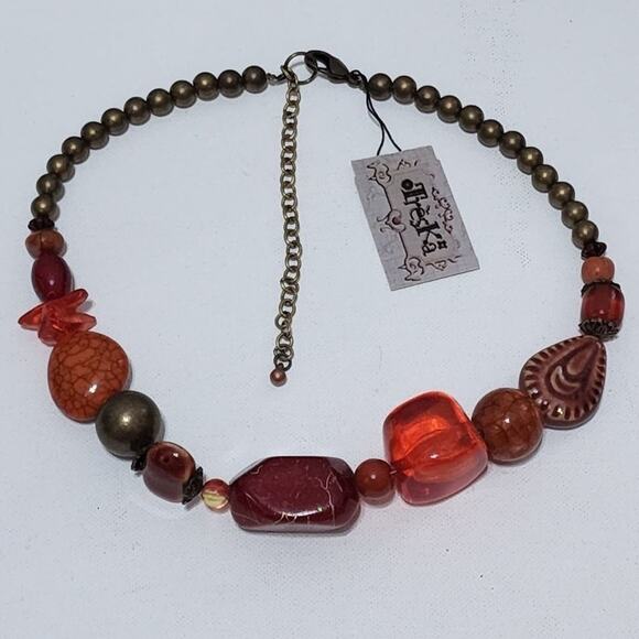 Treska red and bronze beaded‎ necklace new!!! - Picture 1 of 6